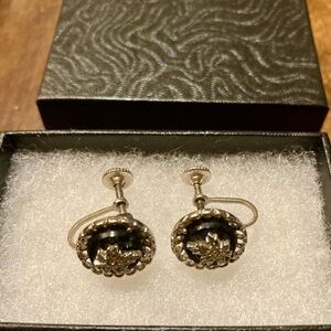 Vintage KEYES Screw on Rhinestone Maple Leaf Earrings